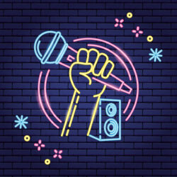 microphone and speaker microphone and speaker karaoke neon vector illustration